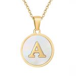 collar personalizado inical blanco concha nacar acero inoxidable letra abecedario