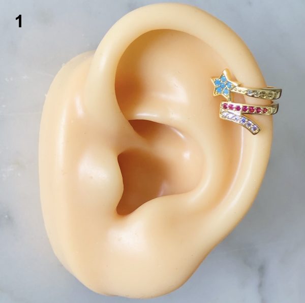 piercing falso oreja baño de oro dorado extrella serpiente okami joyeria queretaro mexico