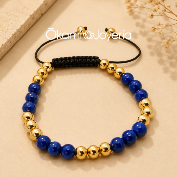 pulsera de hombre mujer ajustable azul con dorado acero inoxidable