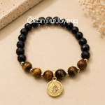 pulsera de piedra volcanica acero. inoxidable san benito