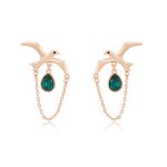 arete de ave pajaro volando cadena baño de oro cristal swarovski okami joyeria