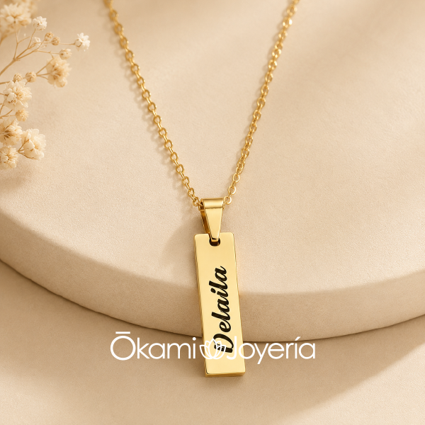 collar de placa para nombre informacion grabado laser personalizado okami joyteria queretaro